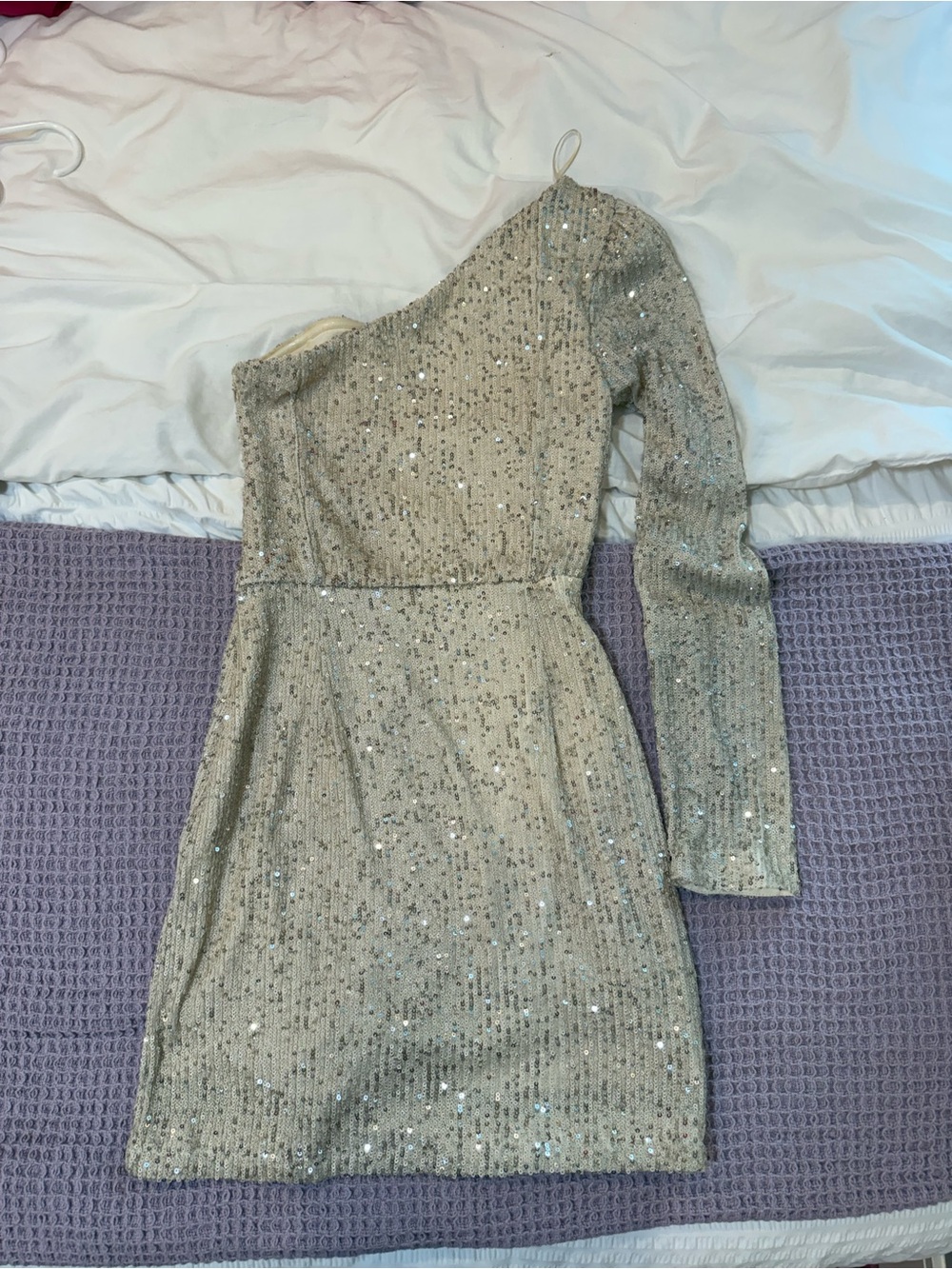 Endless Rose Champagne One-Shoulder Sequin Dress - Picture 3 of 3